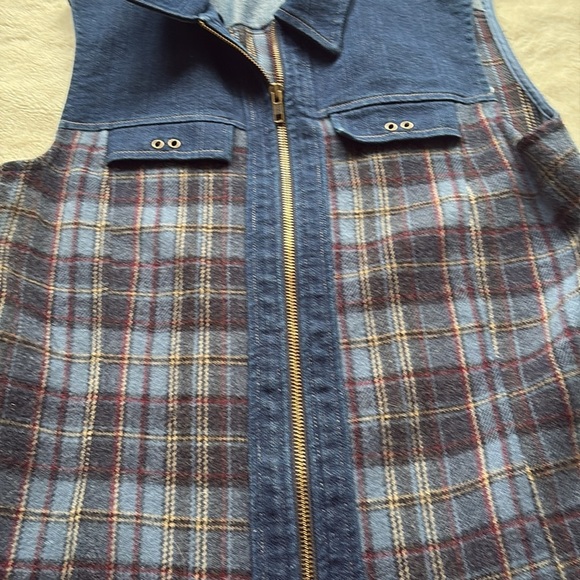 Marie Claire Denim & Plaid Zip-Up Vest β Size Small | Y2K Utility Style | - Picture 3 of 5
